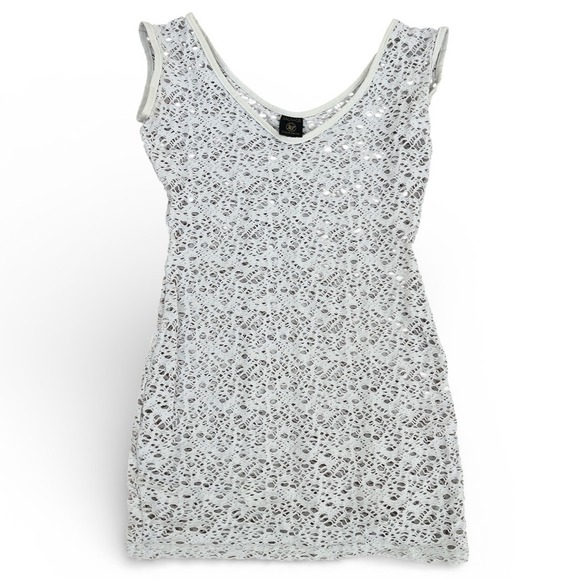 Sauvage California Dresses & Skirts - Sauvage California White Crochet Mini Dress Swim Cover Up Cotton V-Neck USA Made